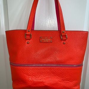 Kate Spade Grove Court expandable orange/pink tote